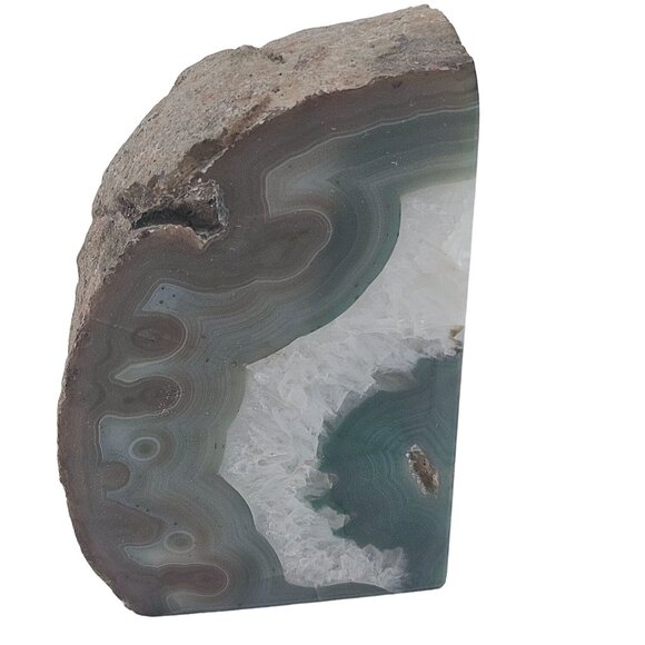 Natural Agate Geode Crystal Interior Polished Edges Mineral Geology Vintage - Picture 1 of 10